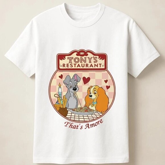 Melanie S Other - Lady and the Tramp Featuring Iconic Love Moment Unisex T Shirt .